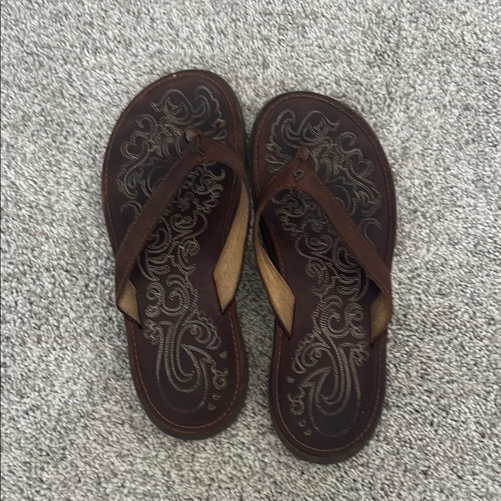 Brown leather Olukai Flip Flops